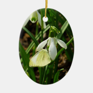 Small White on Snowdrop Keramik Ornament