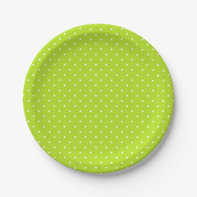 Small White Polka Dots on Lime Green Paper Plate Pappteller (Vorderseite)