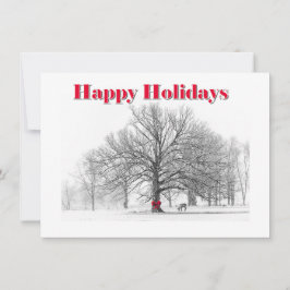 Small Winter Scene Holiday Card Red Bow (Flachbild Feiertagskarte