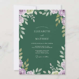 Smaragd-Amethyst-Blatt-Hochzeit Einladung