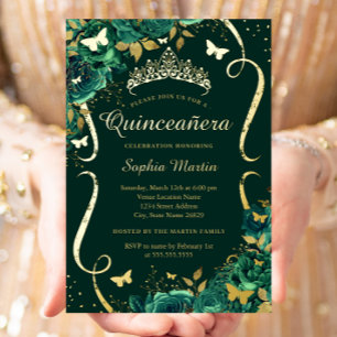 Smaragd-Blumen-Schmetterlings-Tiara Quinceanera  Folieneinladung