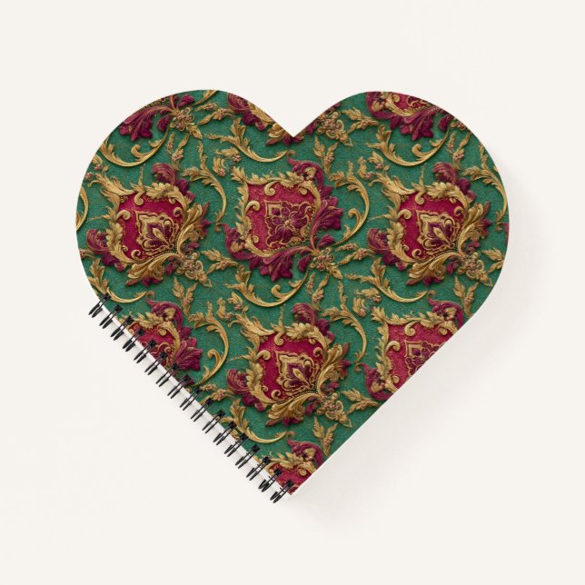Smaragd-Burgunder-Barock-Damask Notizbuch (Vorderseite)