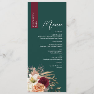 Smaragd-Burgunder-Hochzeitsmenü mit Namen Menükarte