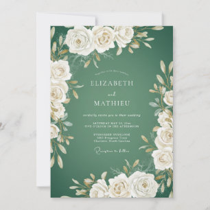Smaragd-Elfenbein-Laub-Eukalyptus-Hochzeit Einladung
