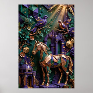 Smaragd-Faltschmuck-Pferde-Sanctuary - 3D Kupfer V Poster