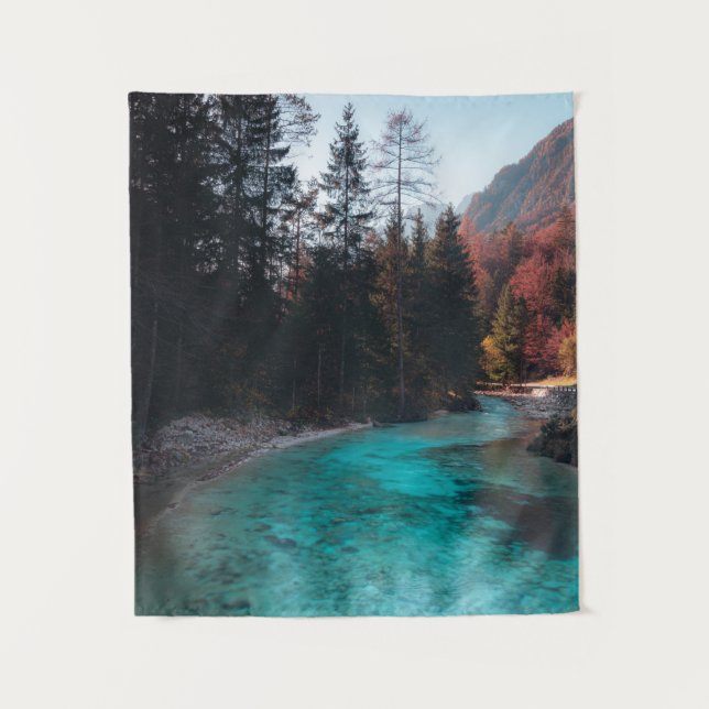 Smaragd Fluss in Mojstrana Wandteppich (Vorderseite)