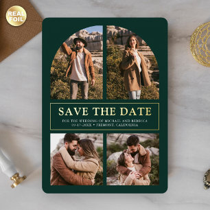 Smaragd Foto Collage Hochzeit Save the Date Gold Folieneinladung