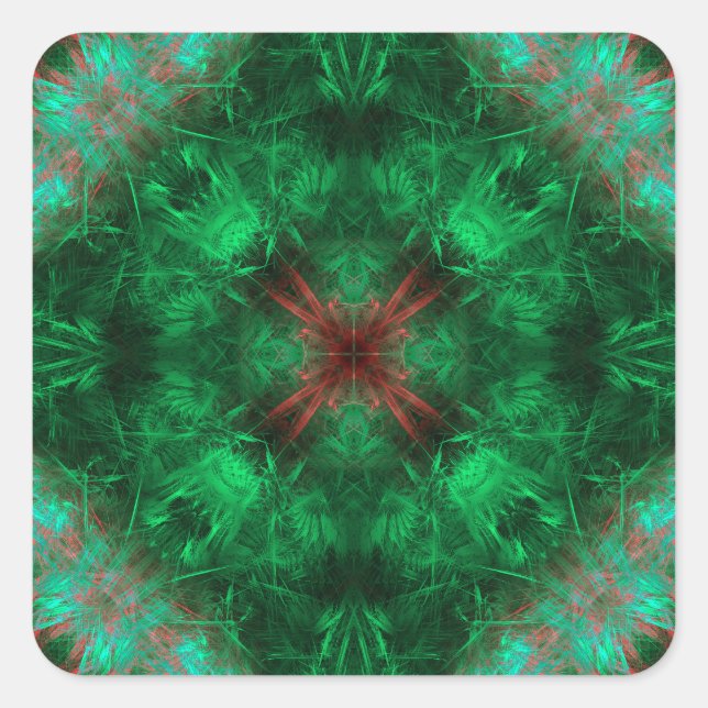 Smaragd-Fraktal-Kunst der Heiligen Geometrie Quadratischer Aufkleber (Vorderseite)