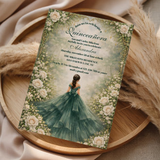 Smaragd-Gartenrose Quinceañera Einladung