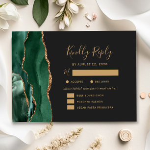 Smaragd-Gold-Achat-Essen Optionen Dark Wedding RSV RSVP Karte