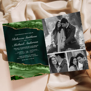 Smaragd-Gold-Achat-Foto-Collage-QR-Code-Hochzeit Einladung