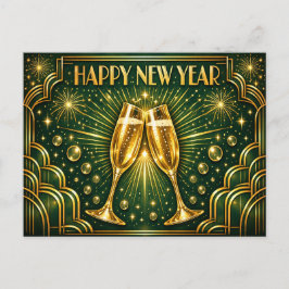 Smaragd-Gold Art Deco Champagner-Feier Feiertagspostkarte