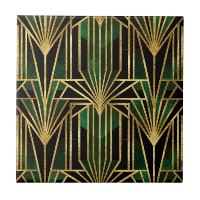 Smaragd-Gold-Art-Déco-Glamour Fliese (Vorderseite)