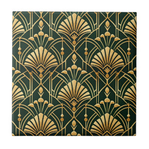 Smaragd-Gold-Art-Deco-Muster Fliese
