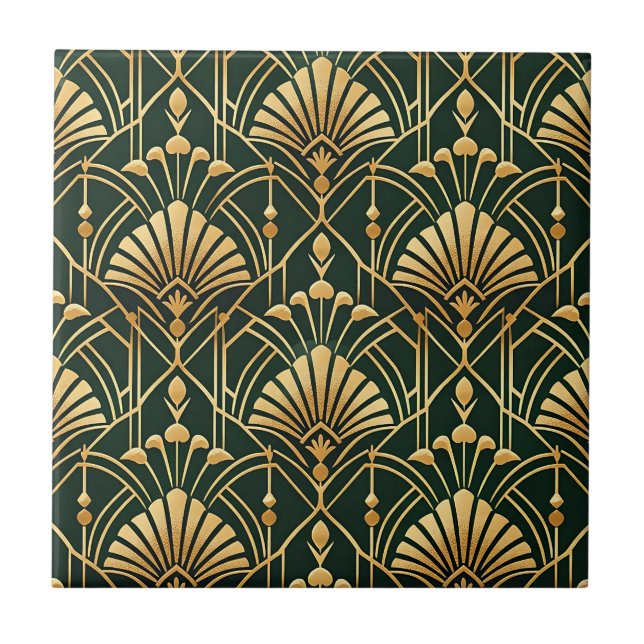 Smaragd-Gold-Art-Deco-Muster Fliese (Vorderseite)