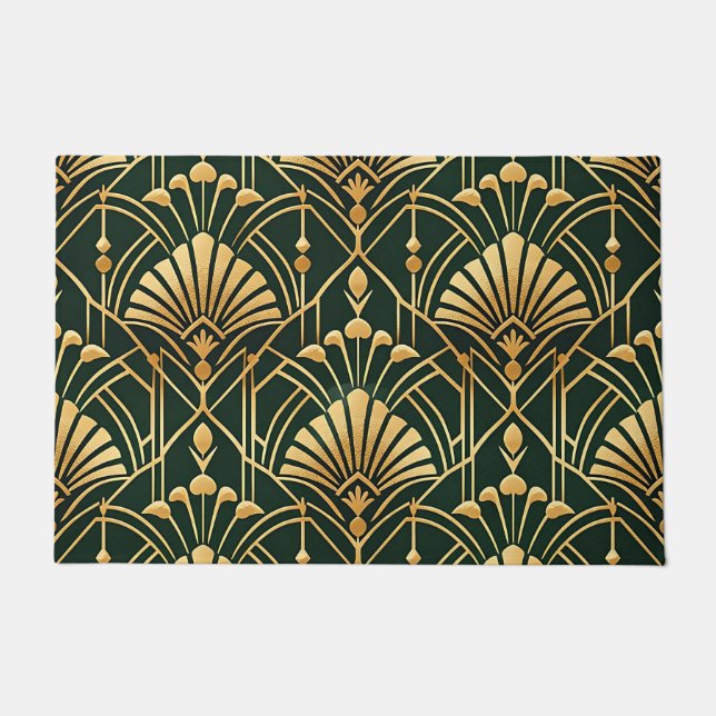 Smaragd-Gold-Art-Deco-Muster Fußmatte (Vorderseite)