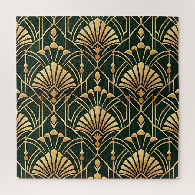 Smaragd-Gold-Art-Deco-Muster Puzzle (Vertikal)