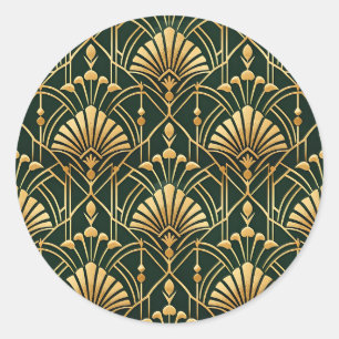 Smaragd-Gold-Art-Deco-Muster Runder Aufkleber