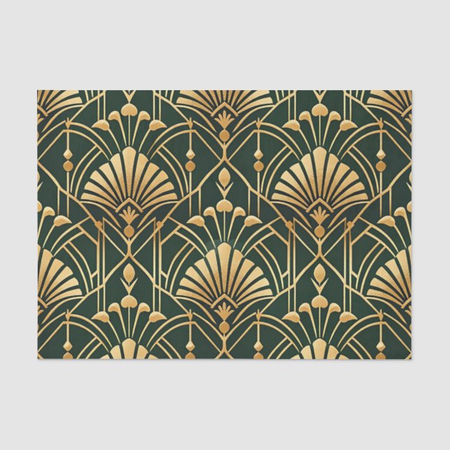 Smaragd-Gold-Art-Deco-Muster Seidenpapier (Vorderseite)