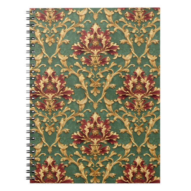 Smaragd-Gold-Barock-Damask Notizblock (Vorderseite)