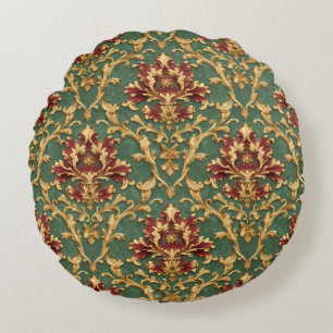 Smaragd-Gold-Barock-Damaskus Rundes Kissen