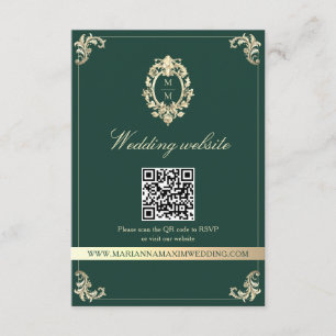 Smaragd-Gold-Barock-Hochzeits-Website-QR-Karte Begleitkarte