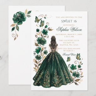 Smaragd-Gold-Blumen-Schmetterling-Prinzessin Sweet Einladung