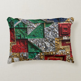 Smaragd-Gold-Elfenbein-Rot-Blau-Riesen-Mosaikquadr Dekokissen