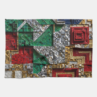 Smaragd-Gold-Elfenbein-Rot-Blau-Riesen-Mosaikquadr Geschirrtuch