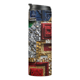 Smaragd-Gold-Elfenbein-Rot-Blau-Riesen-Mosaikquadr Thermosbecher