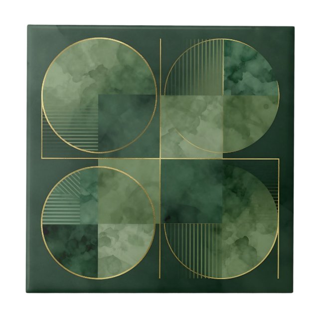 Smaragd-Gold-Geometrische Harmonie Fliese (Vorderseite)