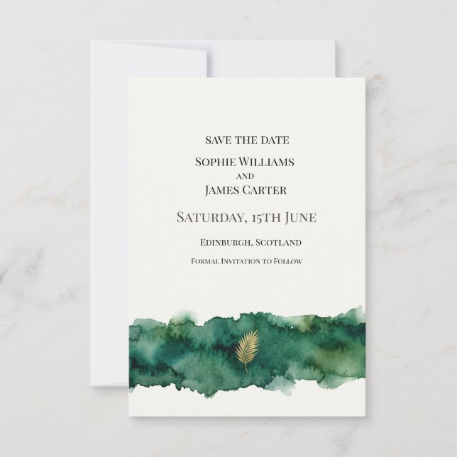 Smaragd-Gold-Hochzeit Save The Date (Vorderseite)