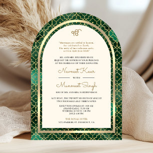 Smaragd-Gold-Marokkanischer QR-Code-Sikh-Arch-Wedd Einladung