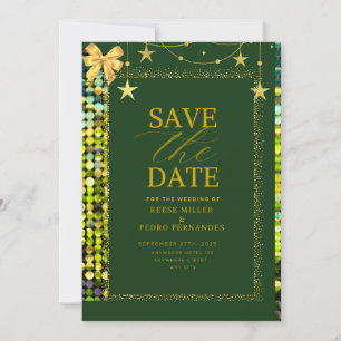 Smaragd-Gold-Pailletten-Save-The-Date-Signaturkart Einladung