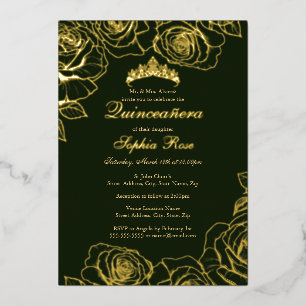 Smaragd-Gold-Rosengarten-Quinceanera  Folieneinladung