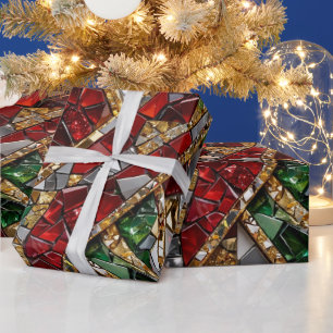 Smaragd-Gold-Rot-Diamant-Weihnachts-Mosaik-Verpack Geschenkpapier