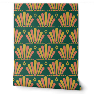 Smaragd, Gold und Koralle 1920er Art Deco Federfäc Tapete
