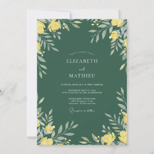 Smaragd-Goldene Blütenblätter-Hochzeit Einladung