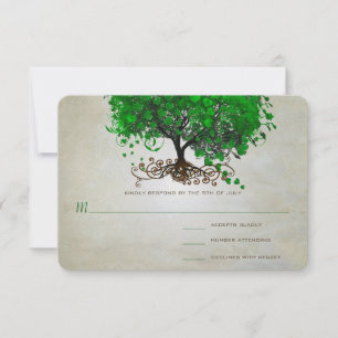 Smaragd-Herz-Blatt-Baum-Hochzeitskarten RSVP Karte