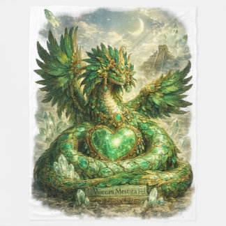 Smaragd-Herz des Quetzalcóatl | Gefiederte Schlang Fleecedecke