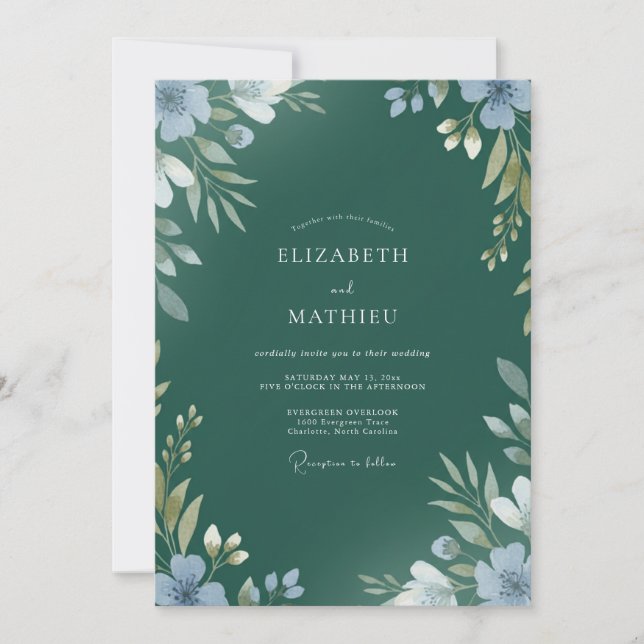 Smaragd-Hochzeit mit bemaltem Blatt Einladung (Vorderseite)