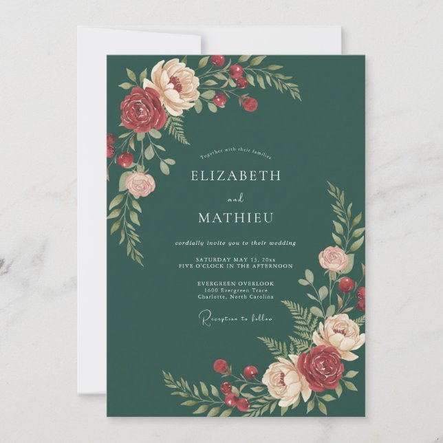 Smaragd-Hochzeit mit malerischem Schwung Einladung (Vorderseite)