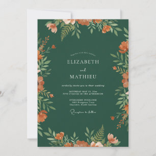 Smaragd-Hochzeit mit Terrakotta-Wildblumen Einladung