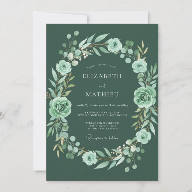 Smaragd-Hochzeitskranz Einladung (Vorderseite)