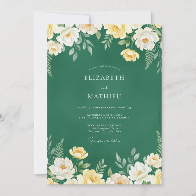 Smaragd-Honig-Blüten-Hochzeit Einladung (Vorderseite)