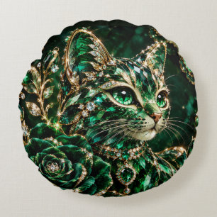 Smaragd-Juwel-Katze Poster Rundes Kissen
