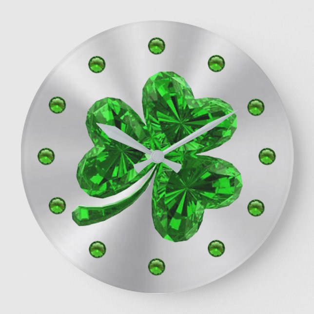 Smaragd-Kleeblatt Große Wanduhr (Vorderseite)