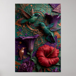 Smaragd Kolibri Paradies Relief - 3D Kupfer Poster