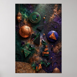 Smaragd-Kosmische-Geometrie-Relief - 3D Violett Ku Poster