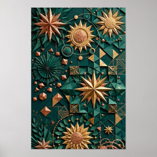Smaragd-Kupfer-Himmels-Kompass - 3D Gold Poster
